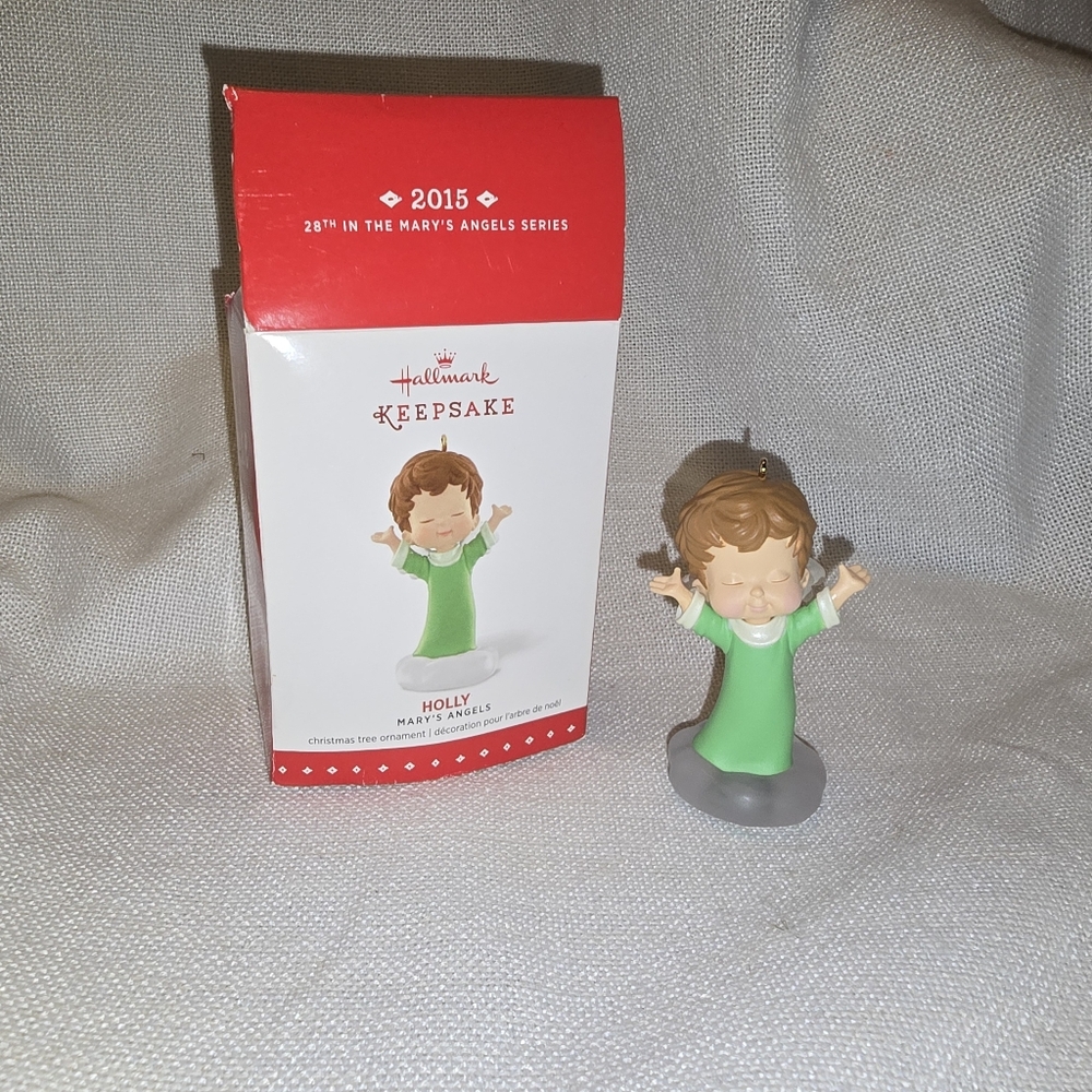 Holly Mary's Angels Series #28 Hamilton 2015 Hallmark Ornament Green Raised Arms